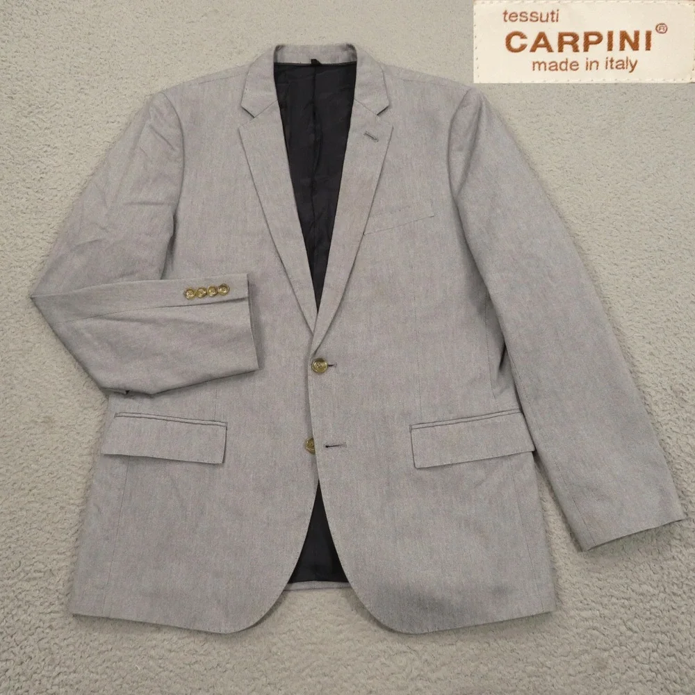 J Crew Blazer 42R Ludlow Carpini Cotton Chambray Grey Blue Sport Coat Jacket Men
